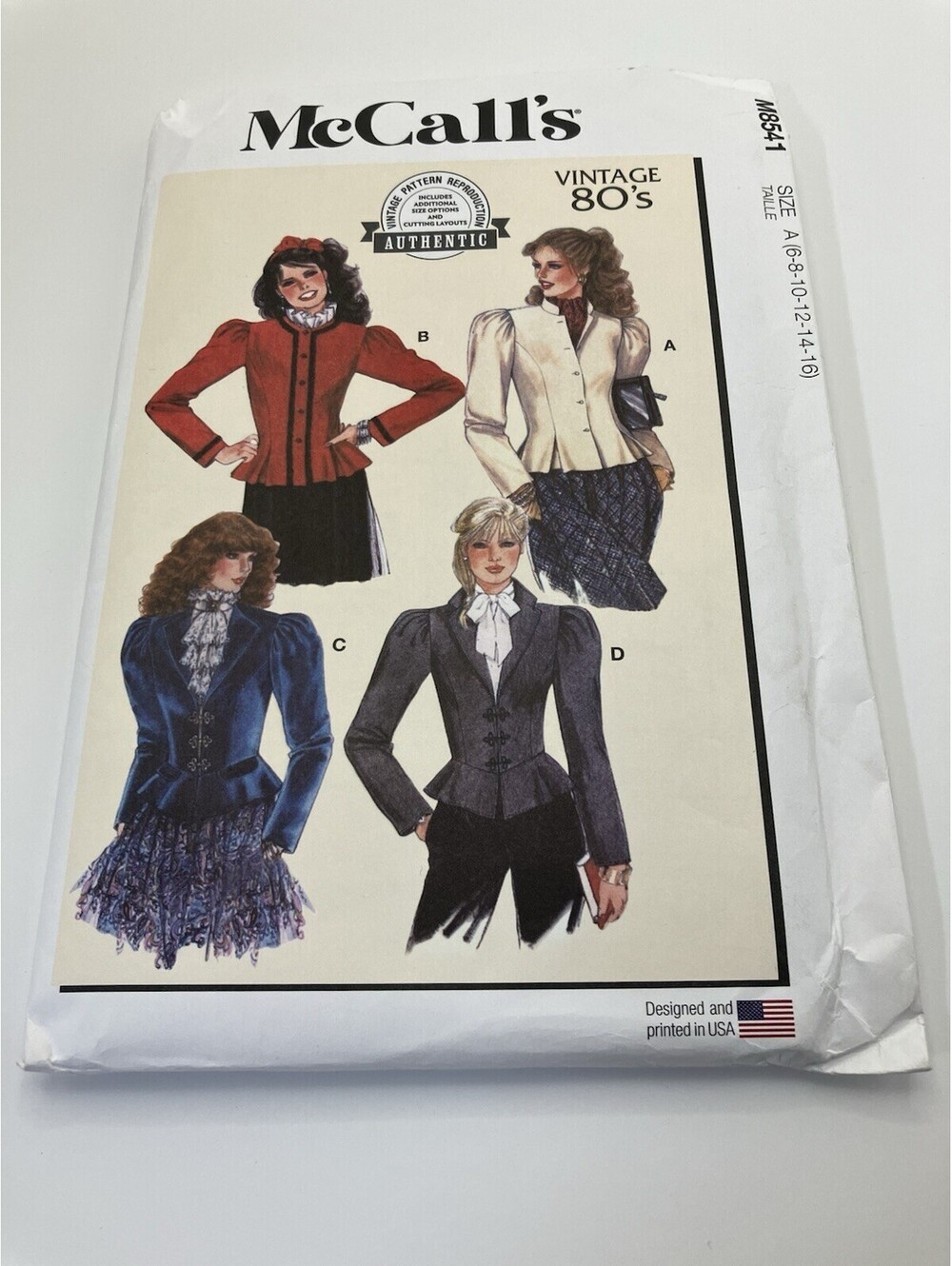 Vintage McCall's Jacket Pattern 7828 Size 8 Bust 31.5 Uncut 1980s New